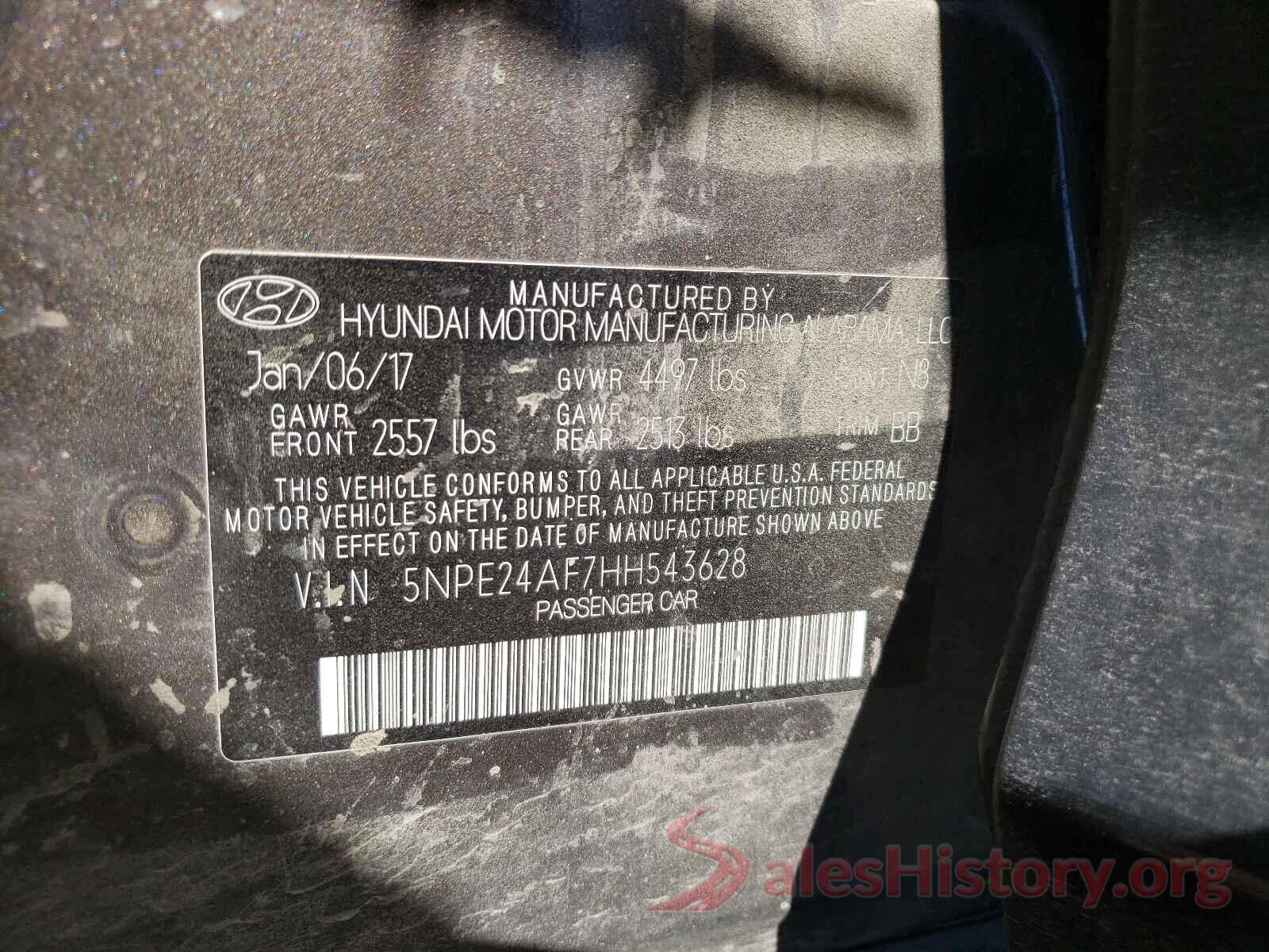 5NPE24AF7HH543628 2017 HYUNDAI SONATA