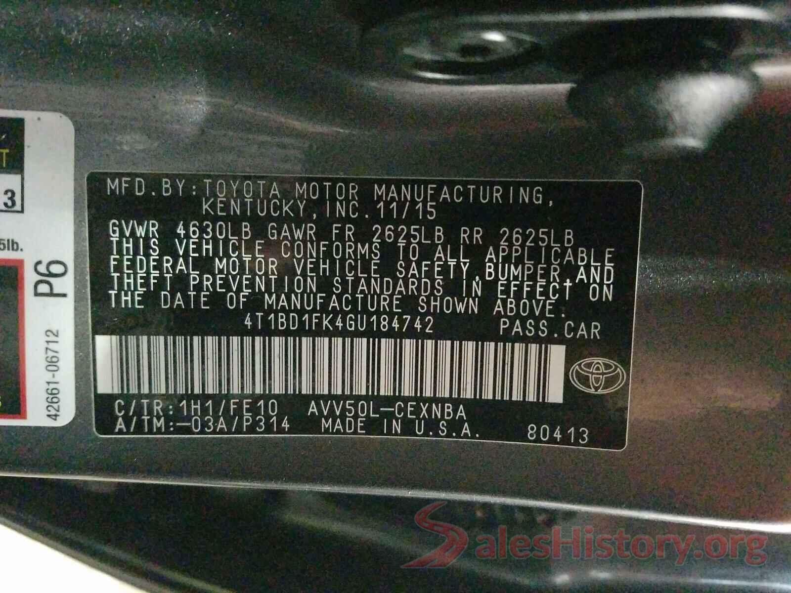 4T1BD1FK4GU184742 2016 TOYOTA CAMRY