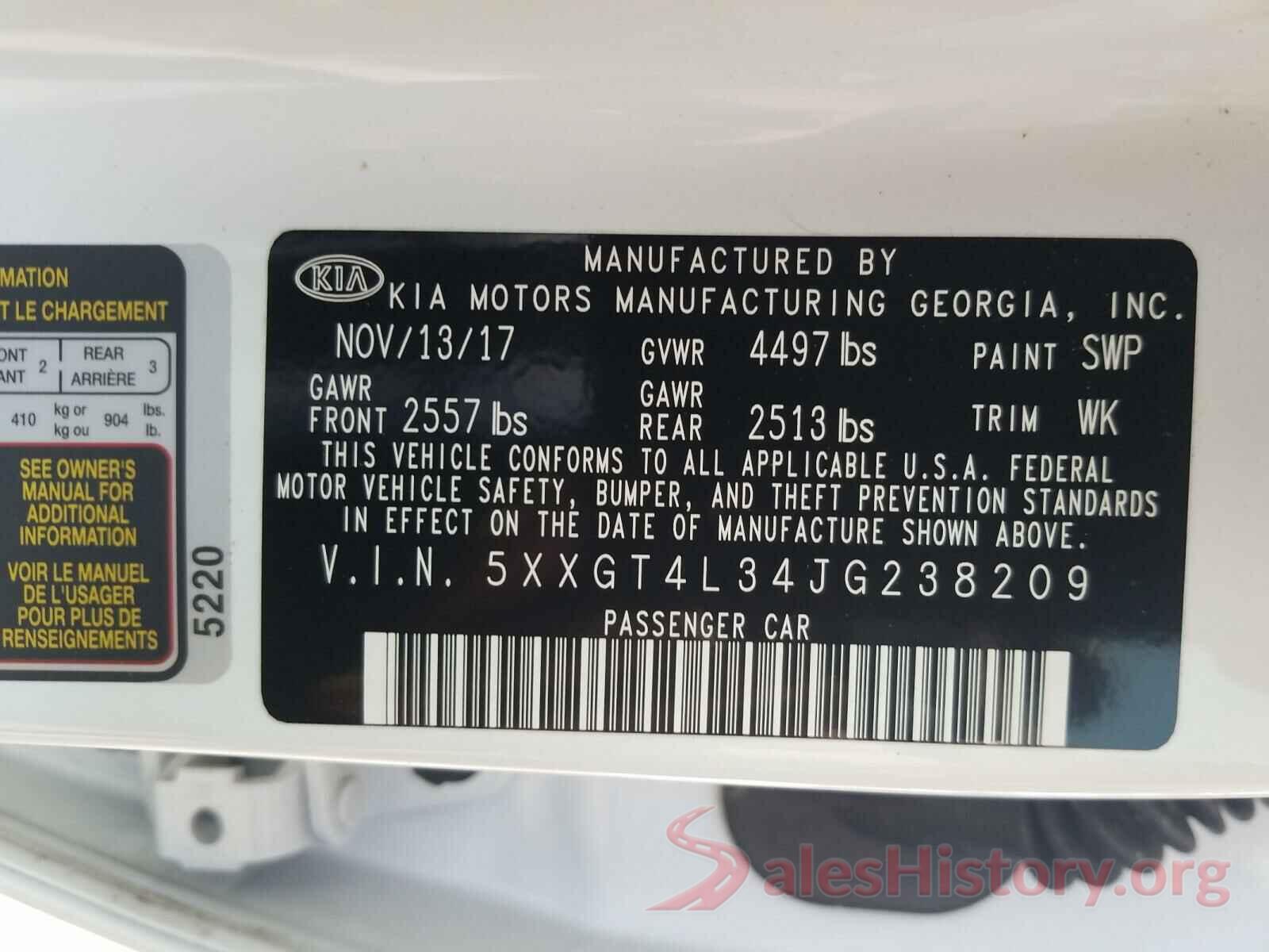 5XXGT4L34JG238209 2018 KIA OPTIMA