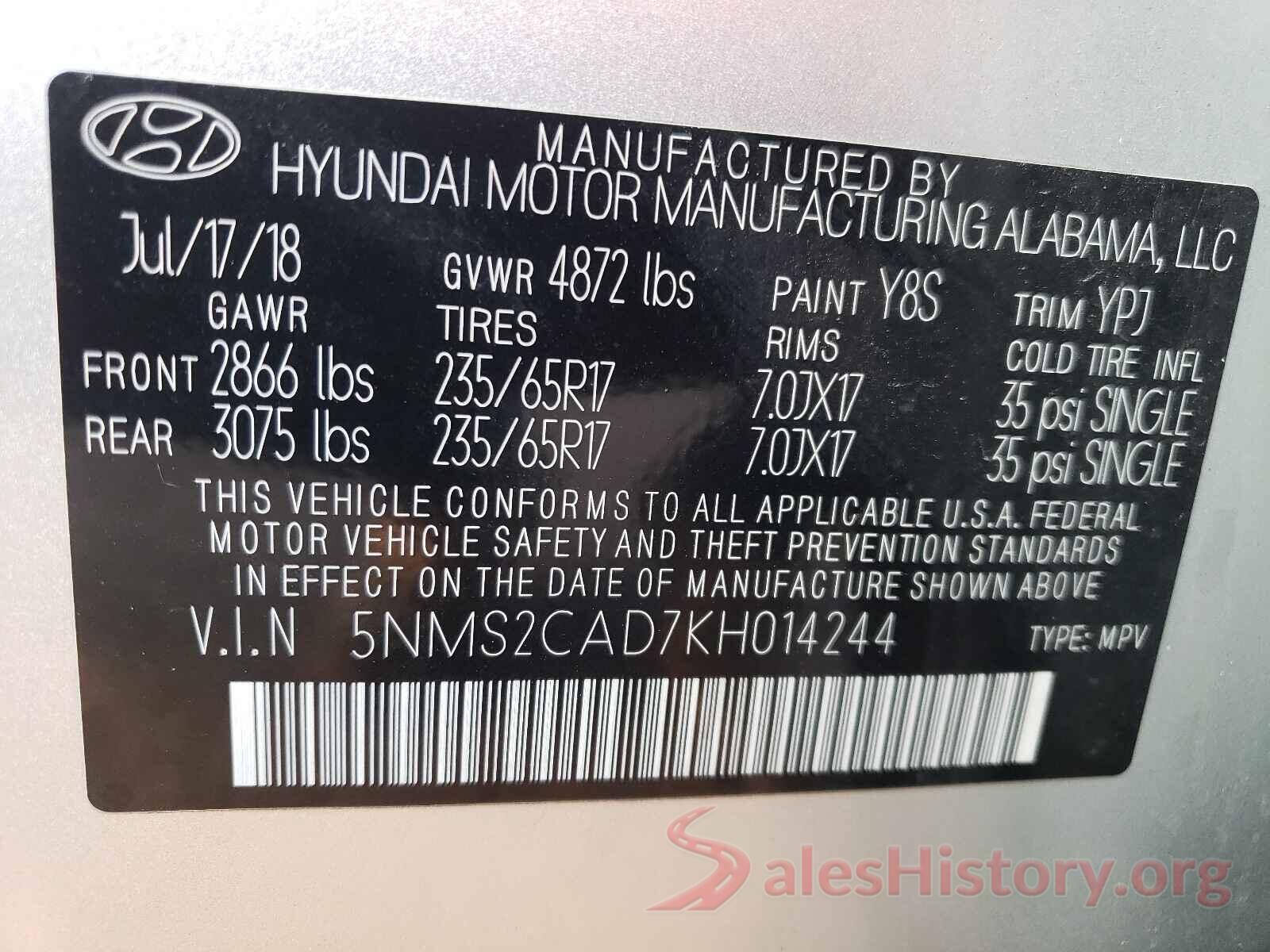 5NMS2CAD7KH014244 2019 HYUNDAI SANTA FE