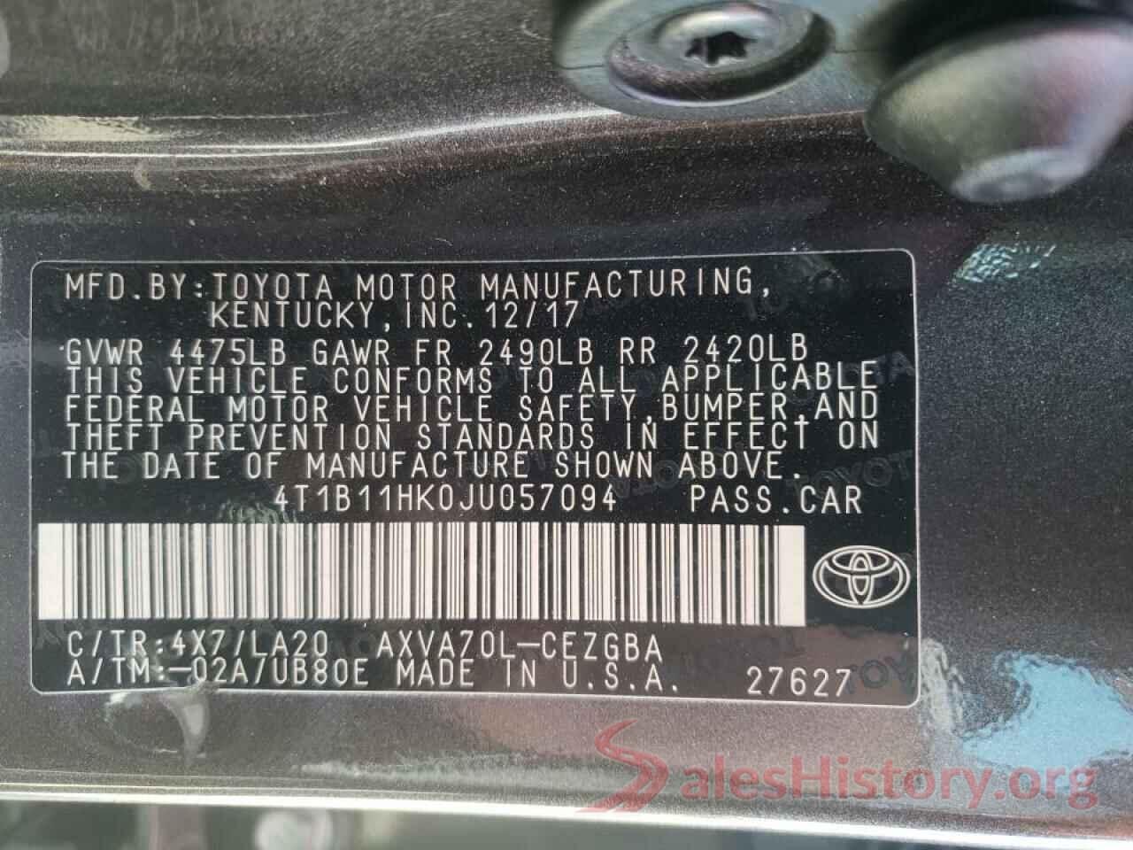 4T1B11HK0JU057094 2018 TOYOTA CAMRY