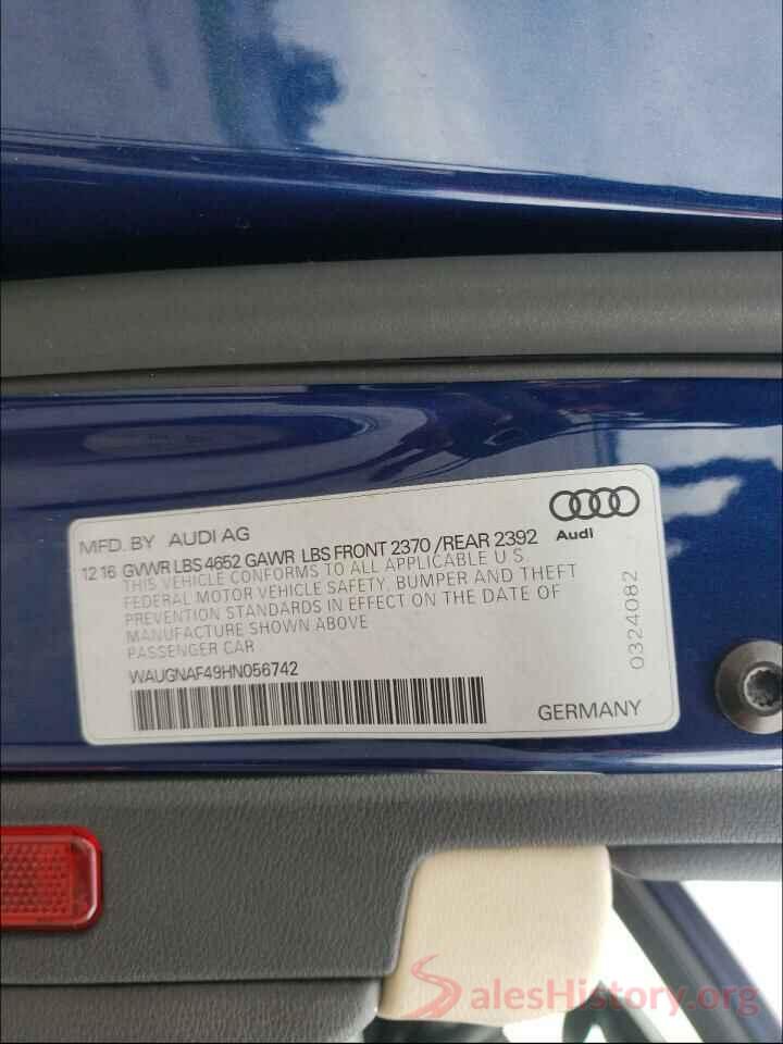 WAUGNAF49HN056742 2017 AUDI A4