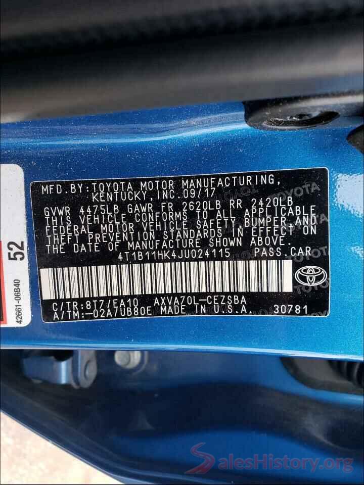 4T1B11HK4JU024115 2018 TOYOTA CAMRY