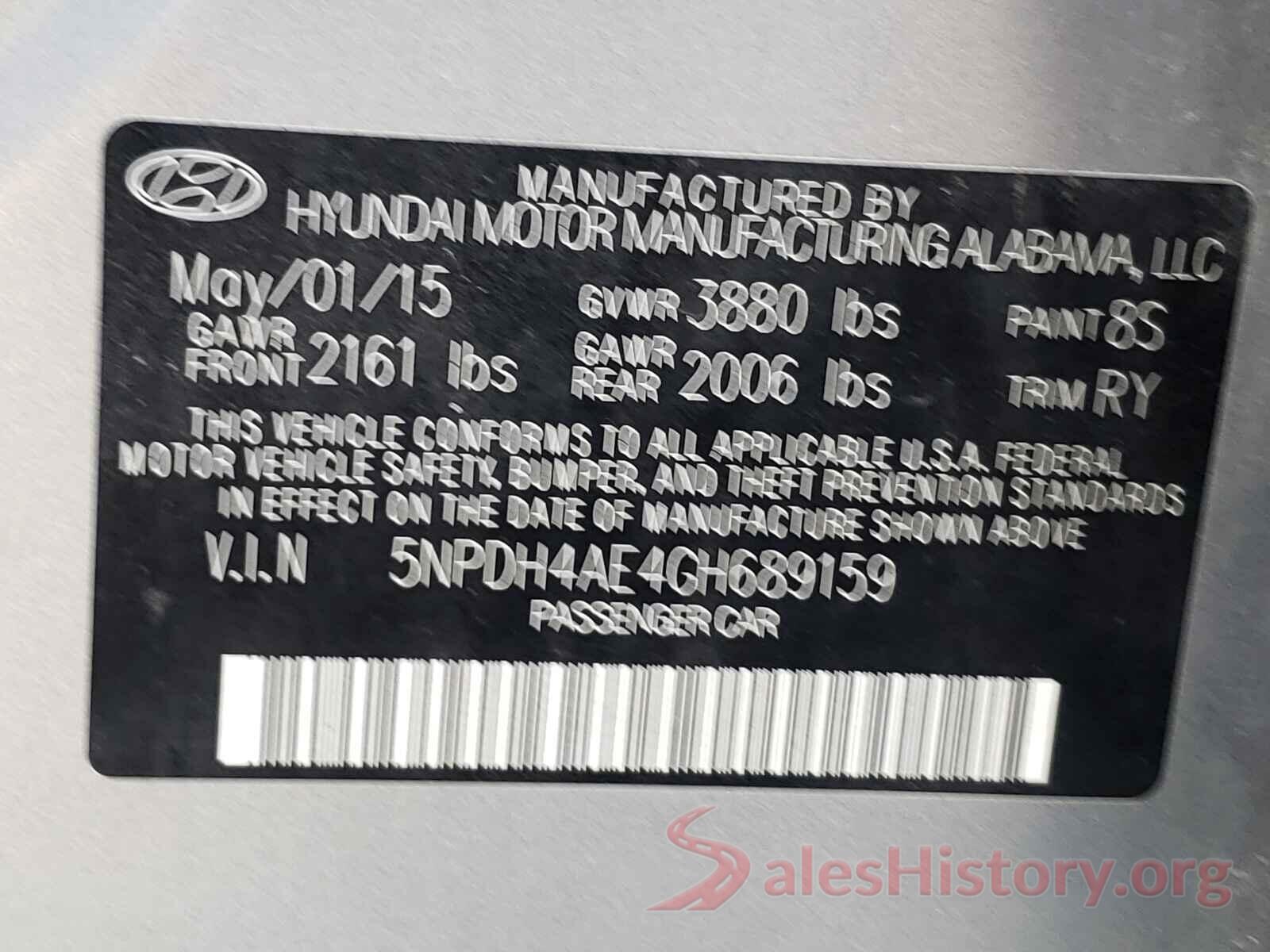 5NPDH4AE4GH689159 2016 HYUNDAI ELANTRA