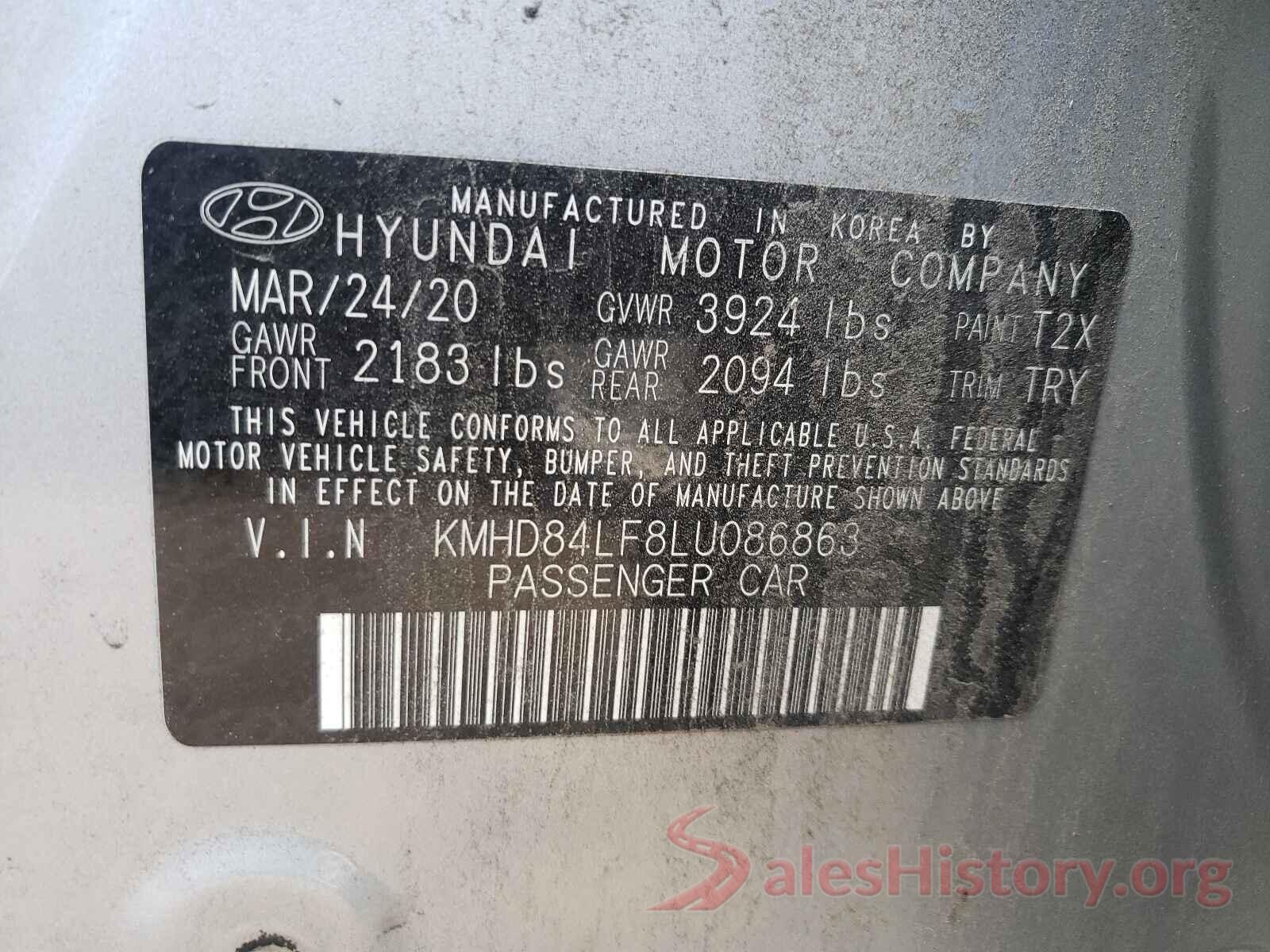 KMHD84LF8LU086863 2020 HYUNDAI ELANTRA