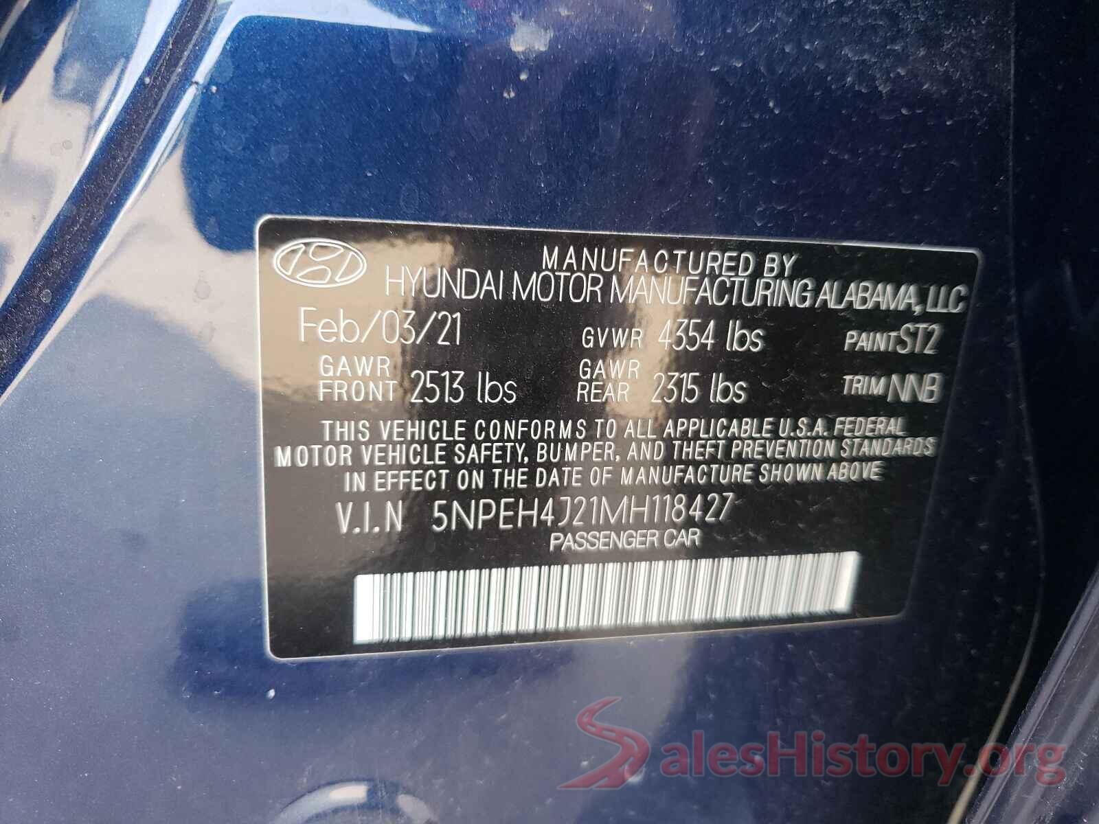 5NPEH4J21MH118427 2021 HYUNDAI SONATA