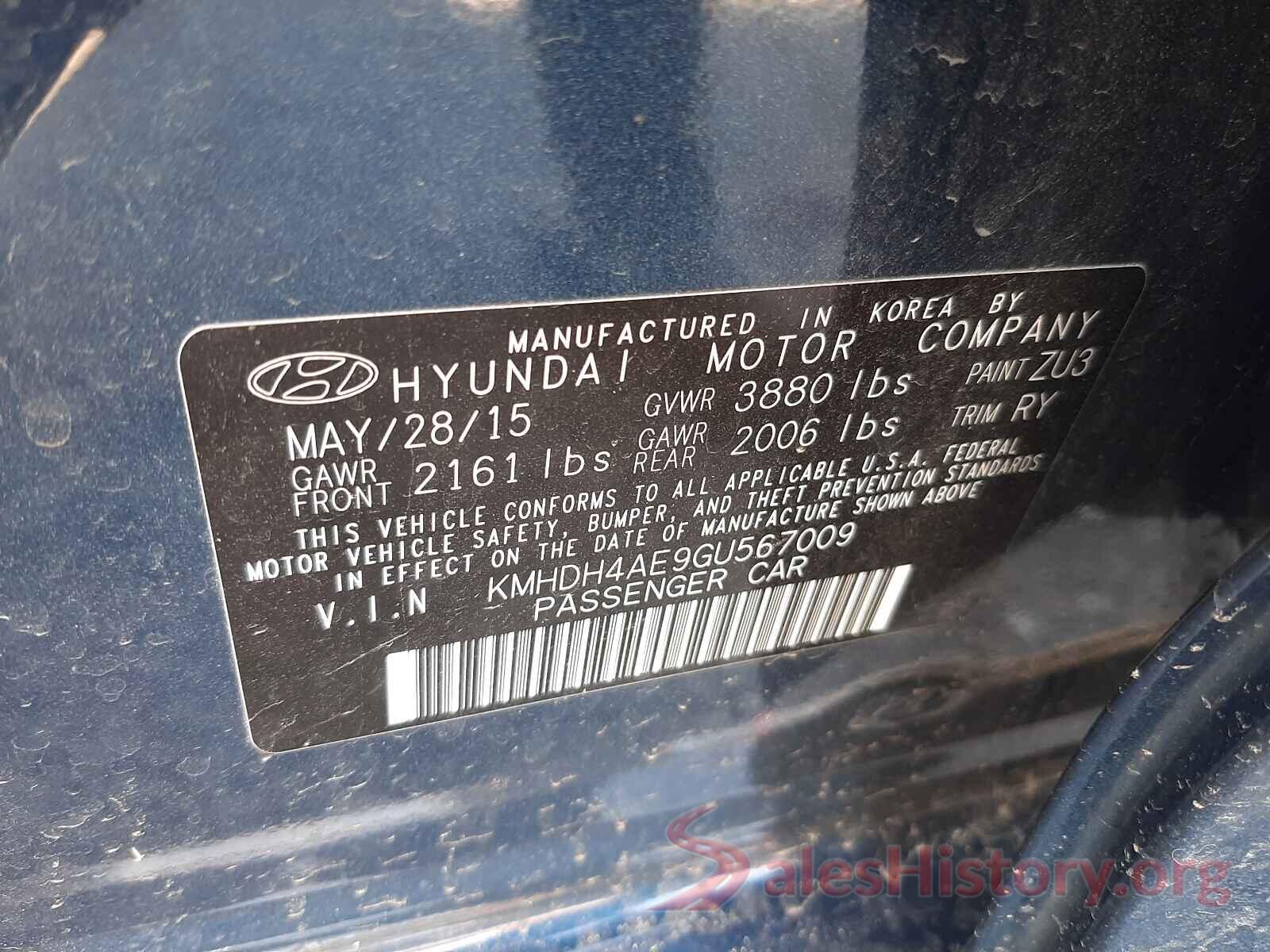 KMHDH4AE9GU567009 2016 HYUNDAI ELANTRA