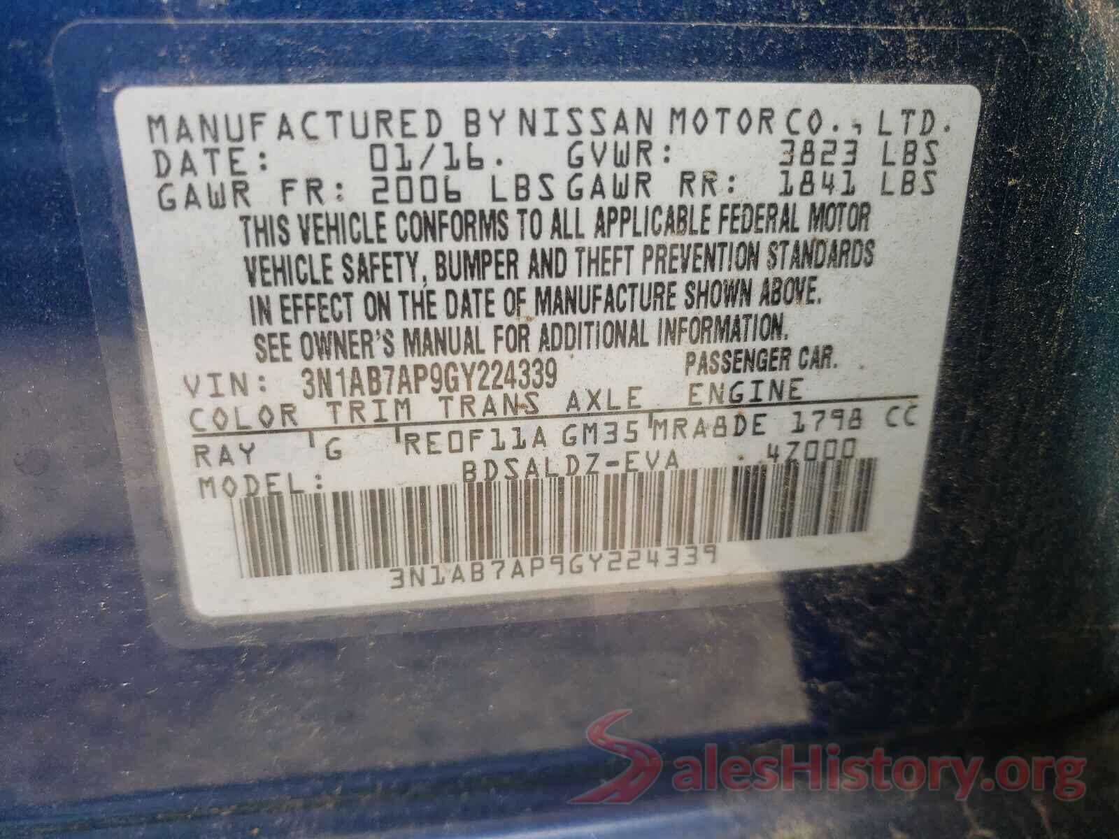 3N1AB7AP9GY224339 2016 NISSAN SENTRA