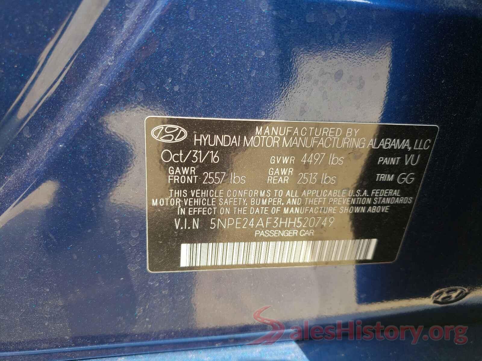 5NPE24AF3HH520749 2017 HYUNDAI SONATA