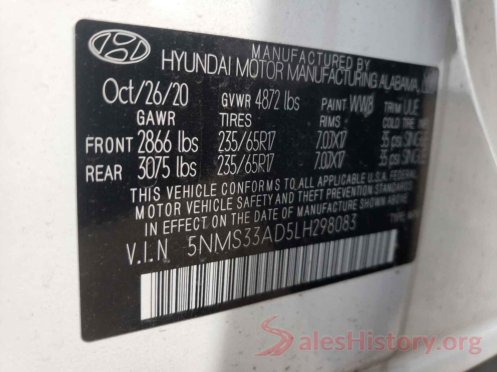 5NMS33AD5LH298083 2020 HYUNDAI SANTA FE