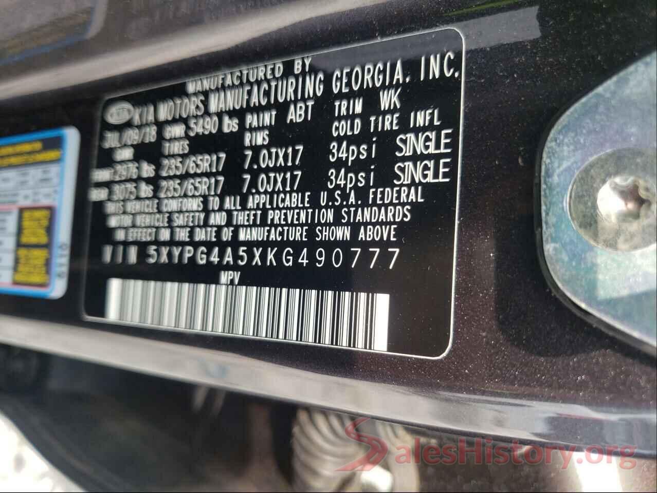 5XYPG4A5XKG490777 2019 KIA SORENTO