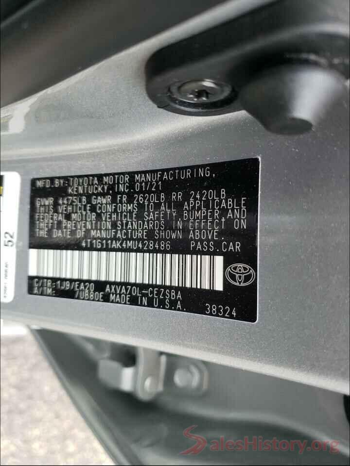 4T1G11AK4MU428486 2021 TOYOTA CAMRY