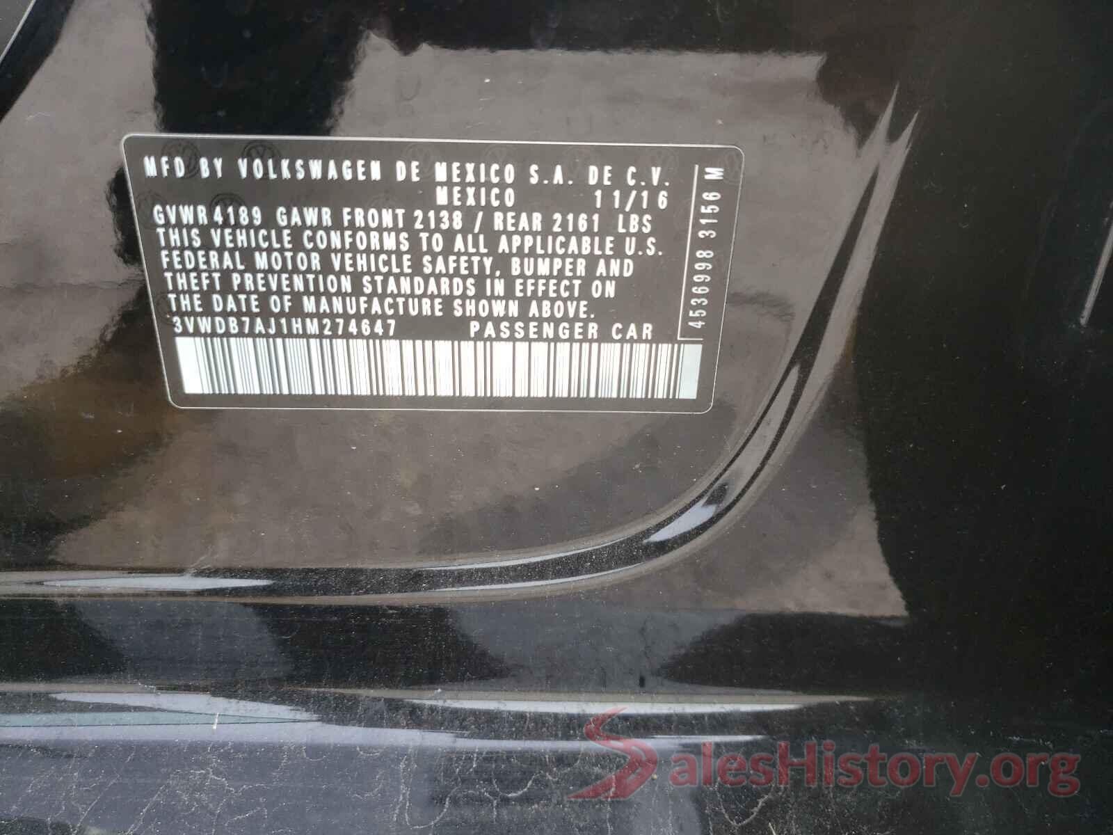 3VWDB7AJ1HM274647 2017 VOLKSWAGEN JETTA