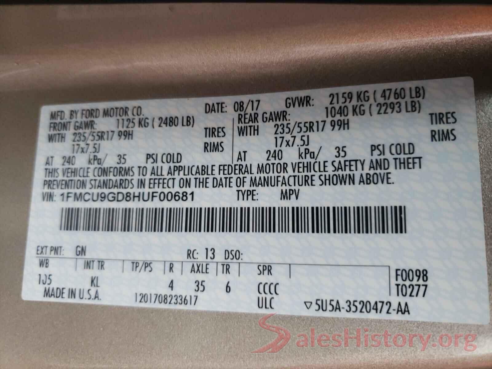 1FMCU9GD8HUF00681 2017 FORD ESCAPE