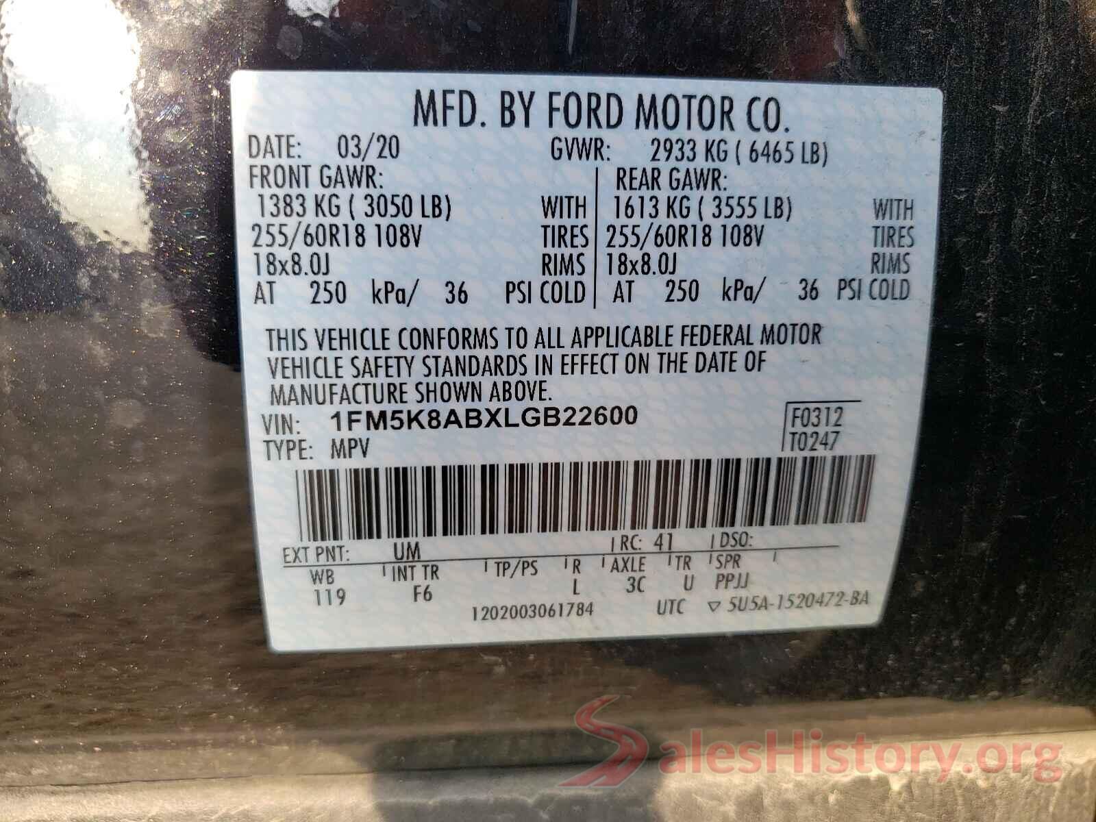 1FM5K8ABXLGB22600 2020 FORD EXPLORER