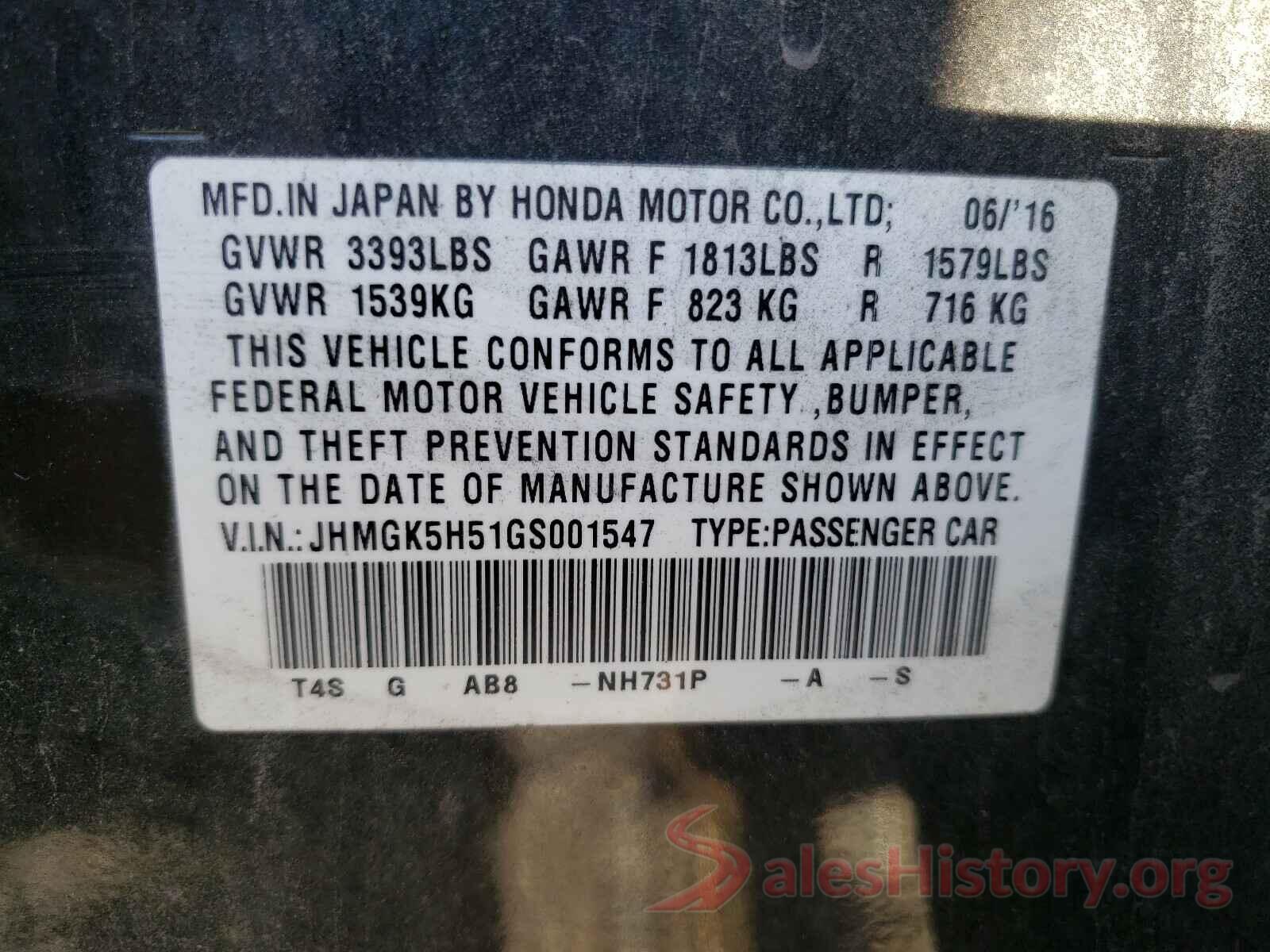 JHMGK5H51GS001547 2016 HONDA FIT