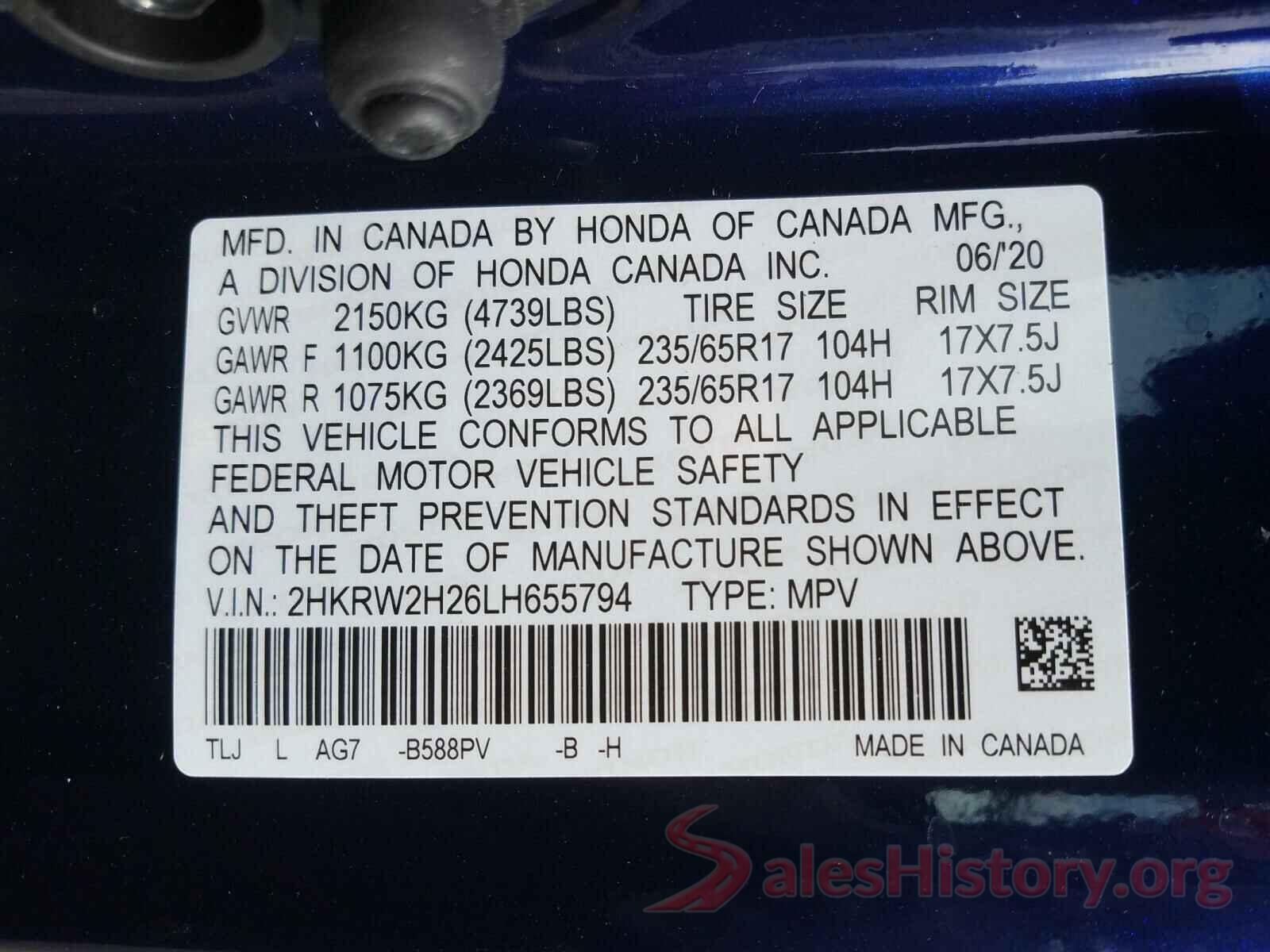 2HKRW2H26LH655794 2020 HONDA CRV