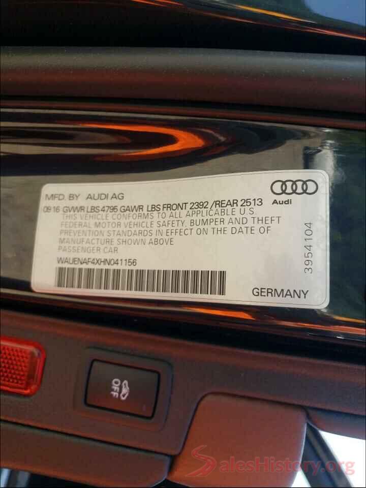 WAUENAF4XHN041156 2017 AUDI A4