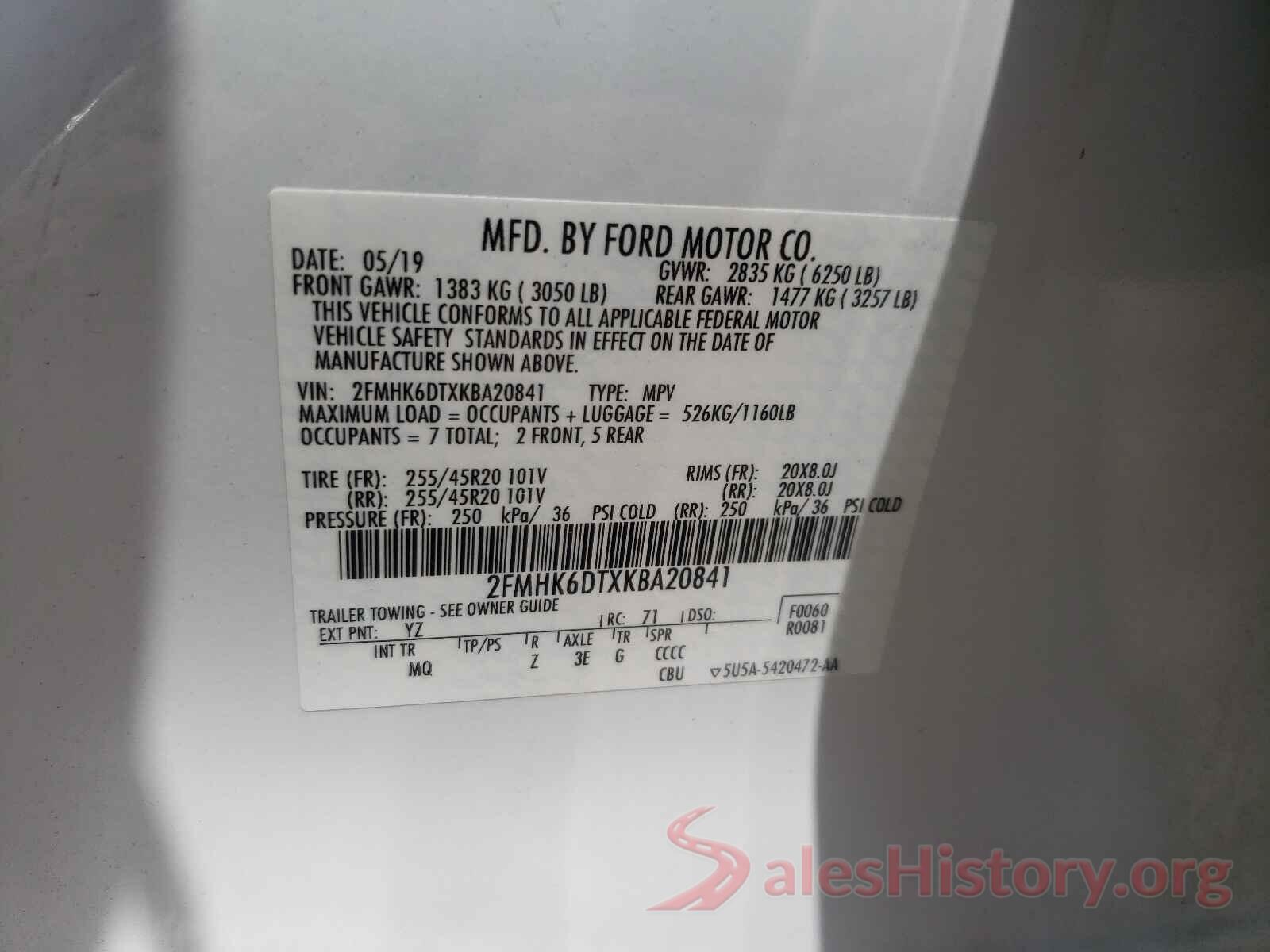 2FMHK6DTXKBA20841 2019 FORD FLEX