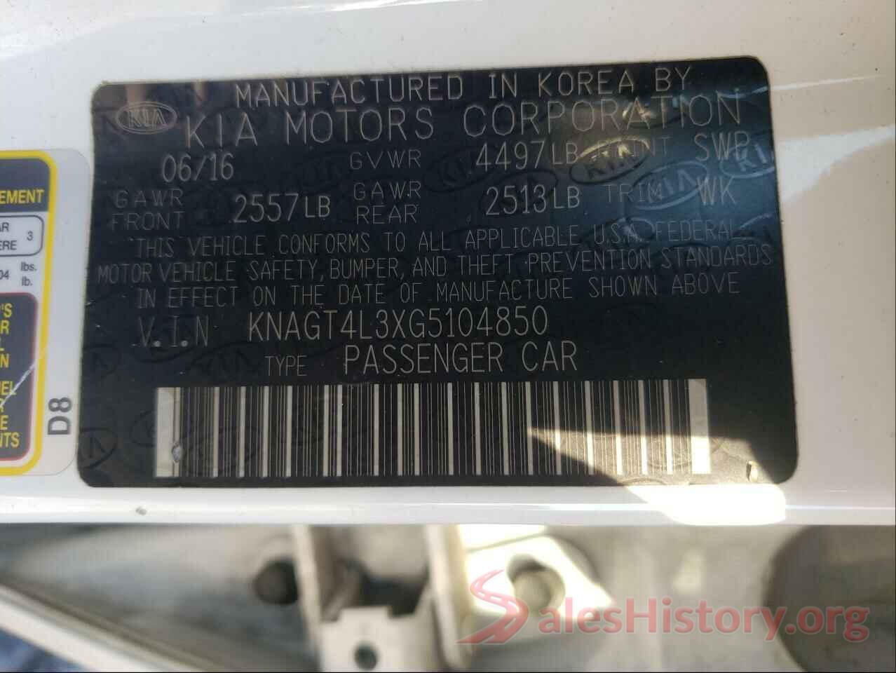 KNAGT4L3XG5104850 2016 KIA OPTIMA