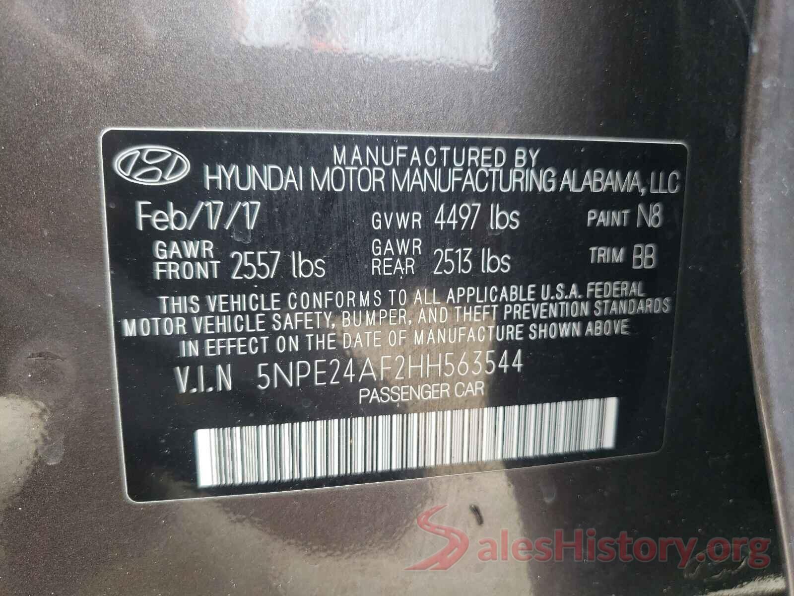 5NPE24AF2HH563544 2017 HYUNDAI SONATA