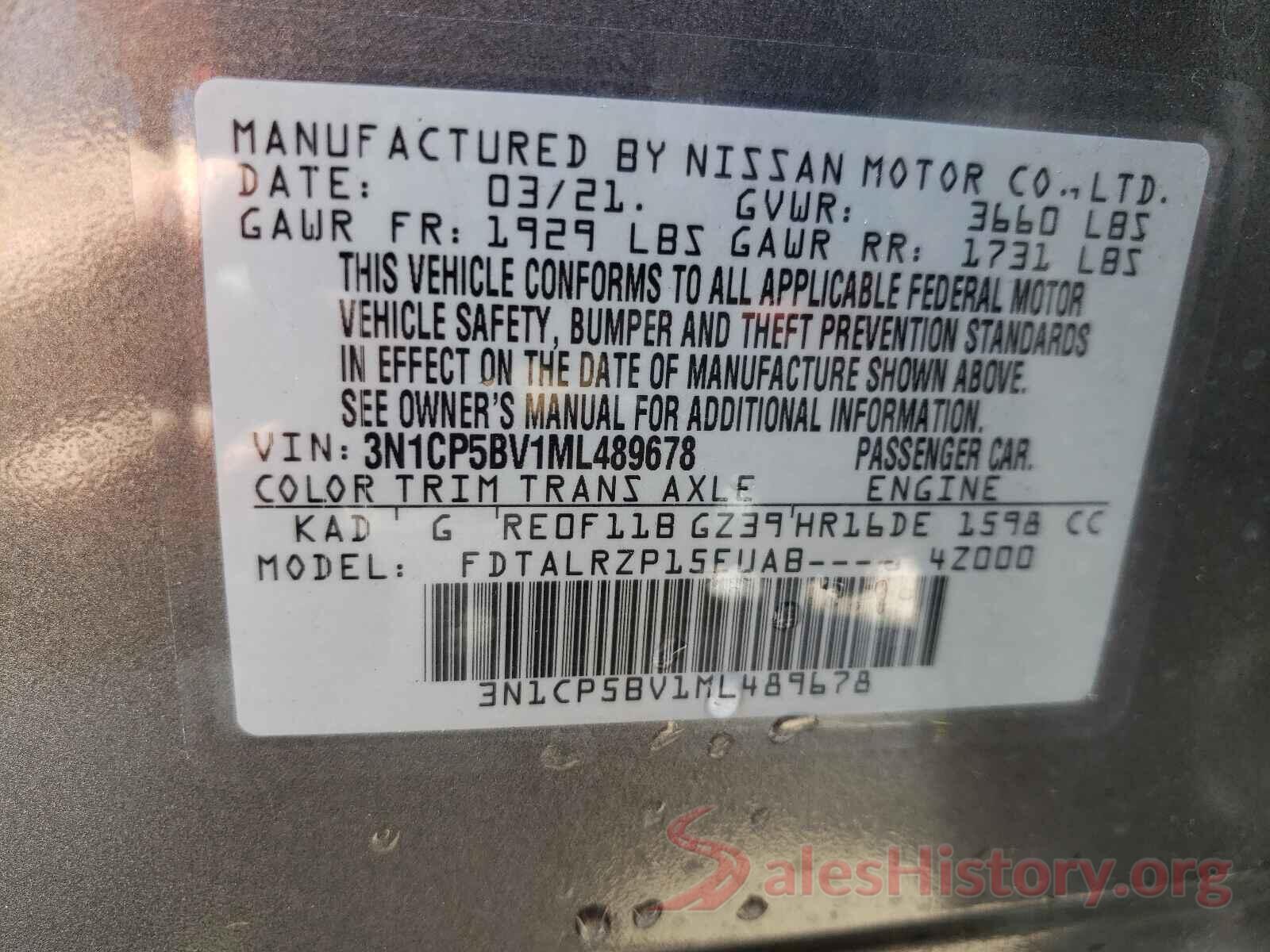 3N1CP5BV1ML489678 2021 NISSAN KICKS