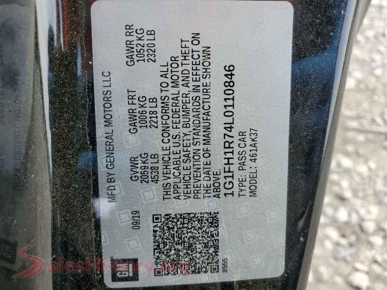 2020 CHEVROLET CAMARO VIN 1G1FH1R74L0110846, trunk area