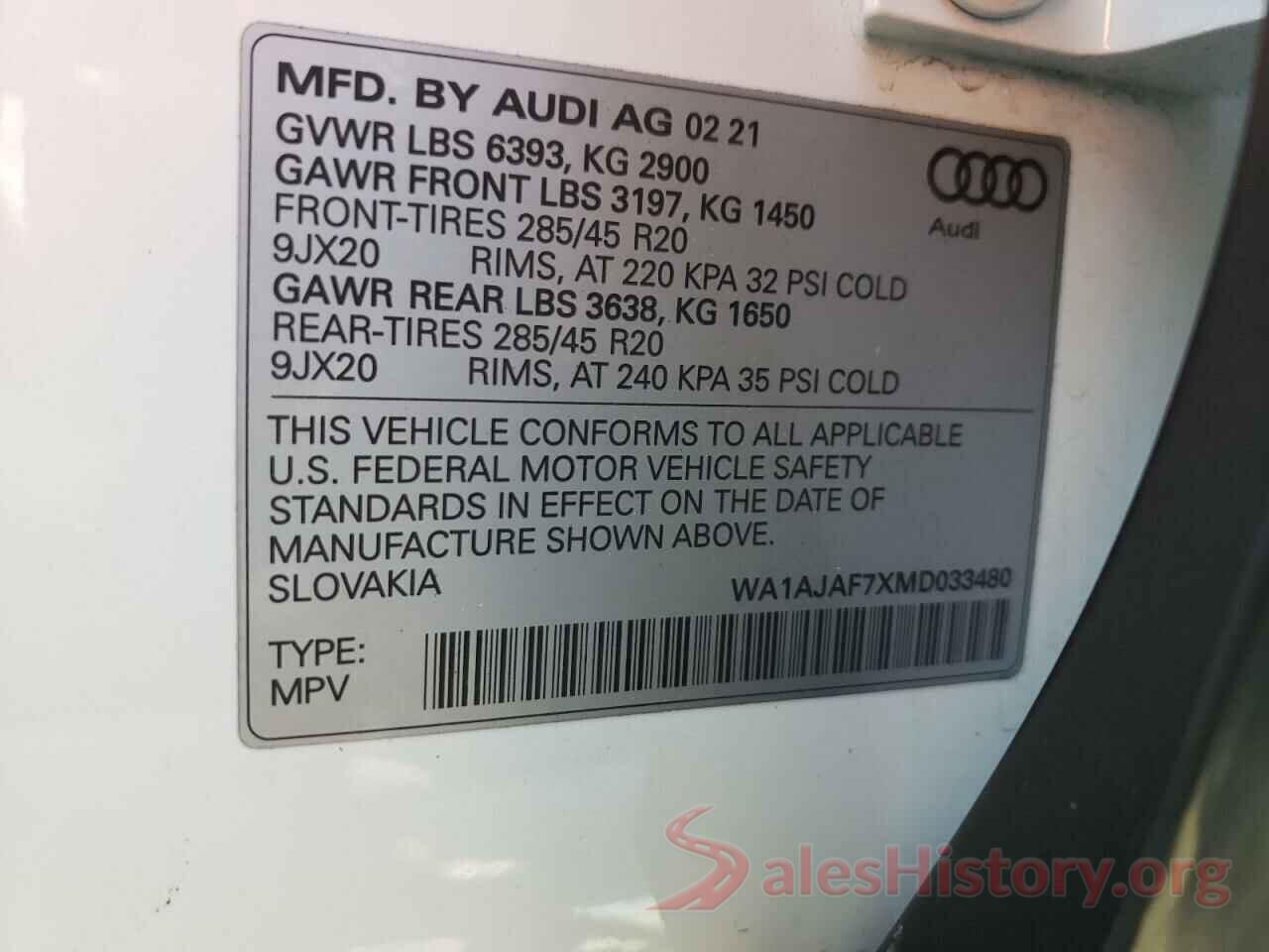 WA1AJAF7XMD033480 2021 AUDI Q7