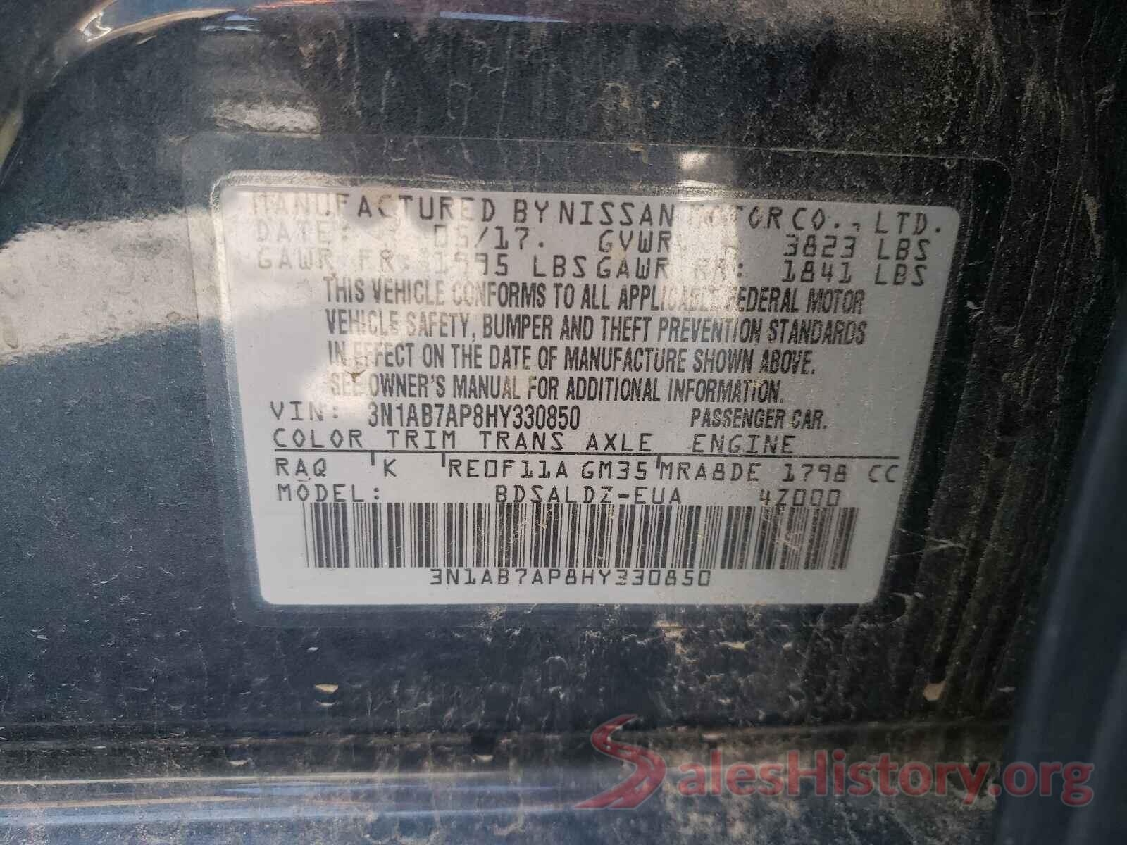 3N1AB7AP8HY330850 2017 NISSAN SENTRA