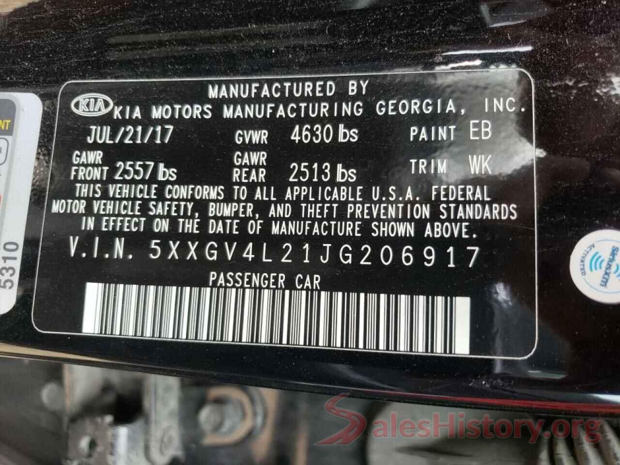 5XXGV4L21JG206917 2018 KIA OPTIMA