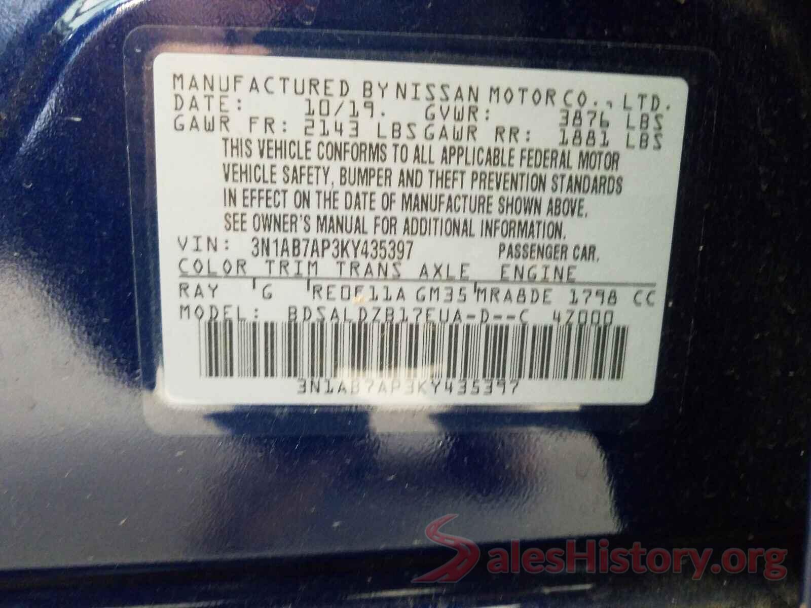 3N1AB7AP3KY435397 2019 NISSAN SENTRA