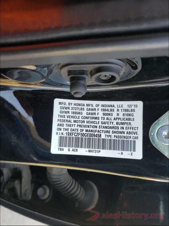 19XFC2F50GE009458 2016 HONDA CIVIC