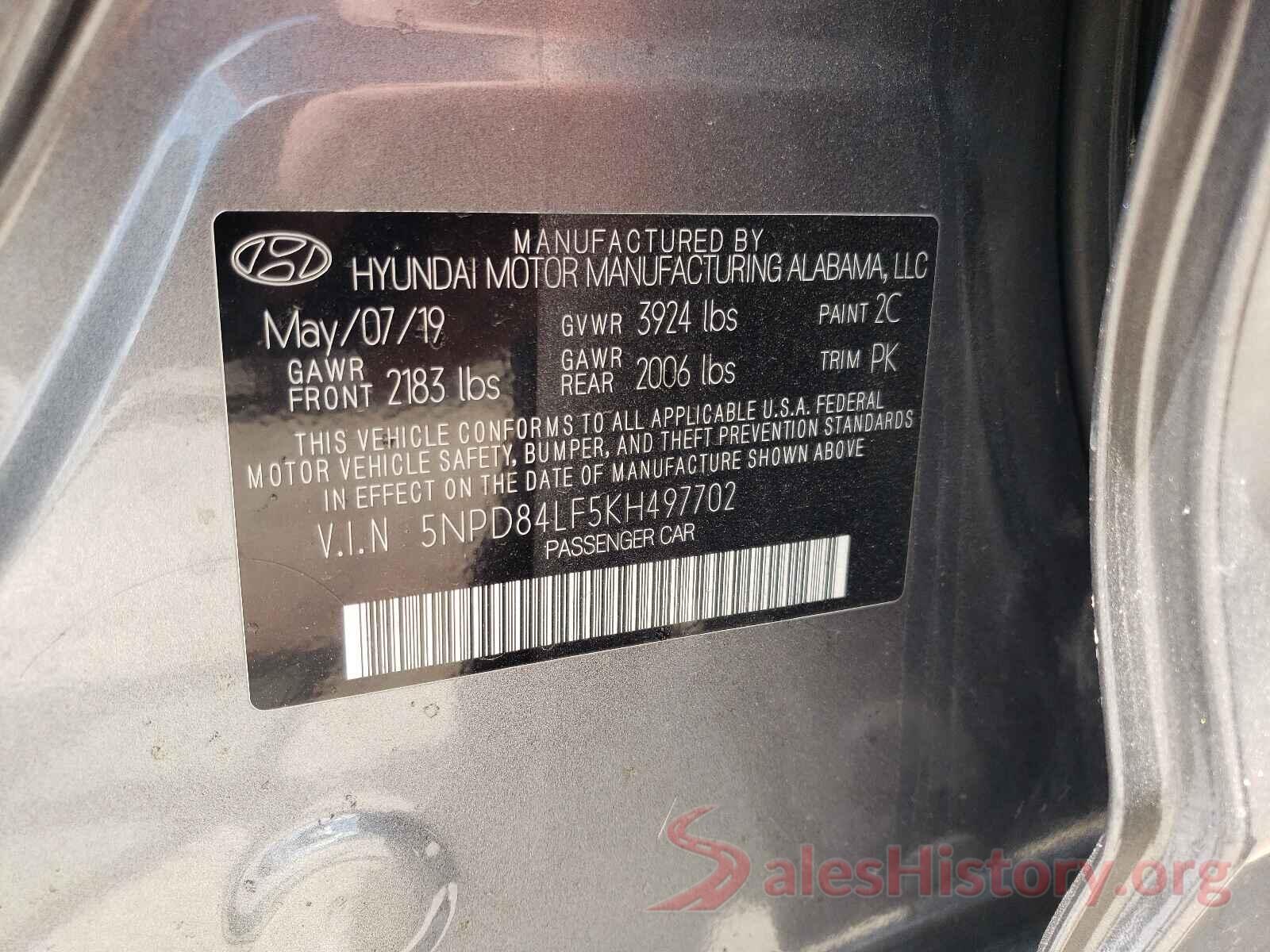 5NPD84LF5KH497702 2019 HYUNDAI ELANTRA