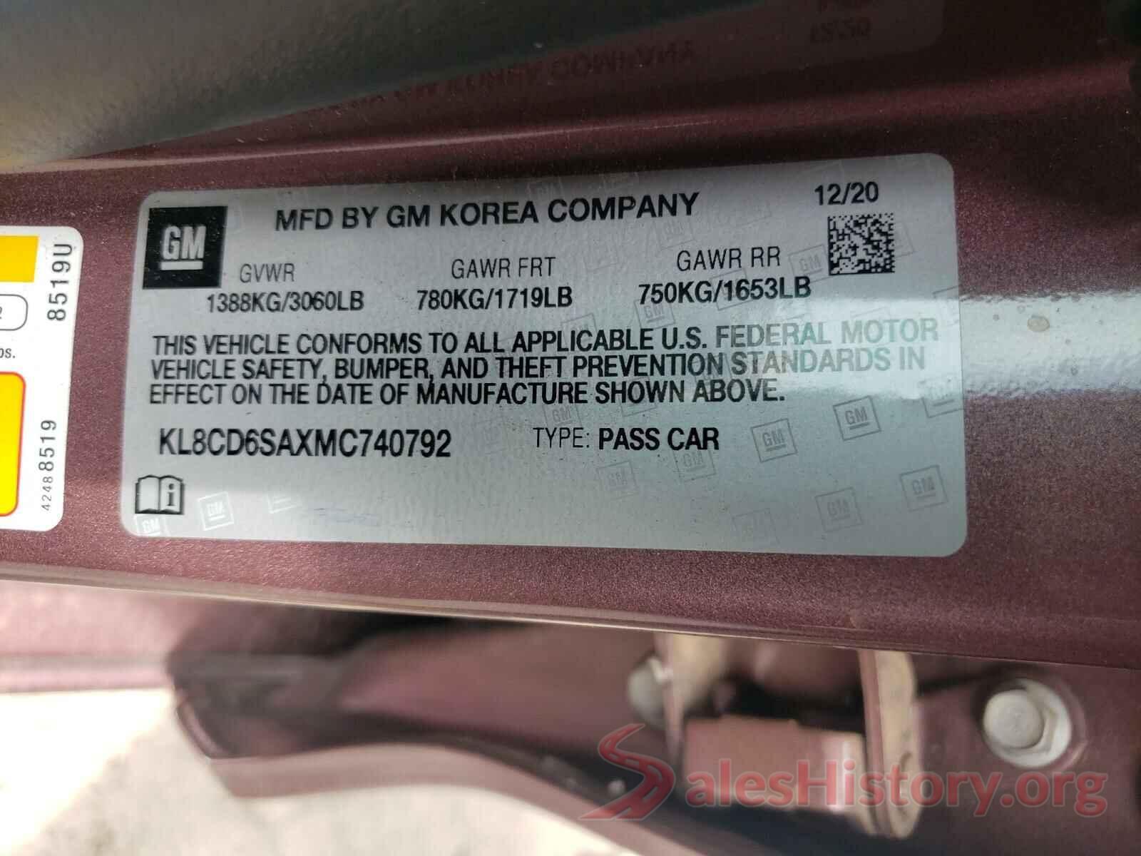 KL8CD6SAXMC740792 2021 CHEVROLET SPARK