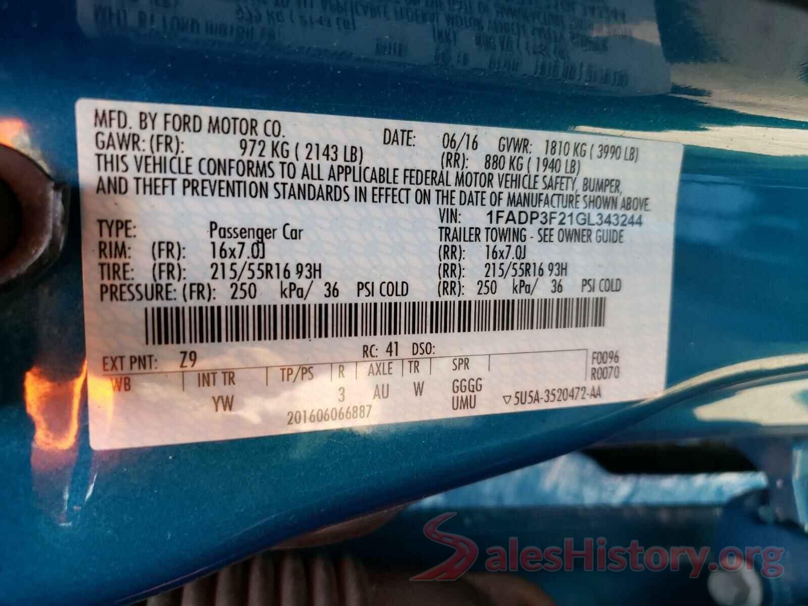 1FADP3F21GL343244 2016 FORD FOCUS