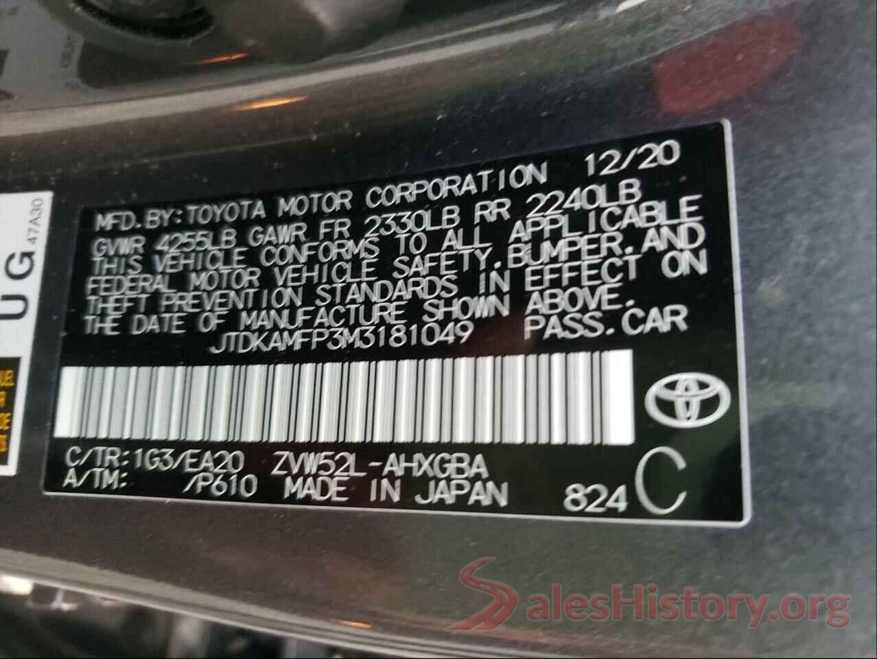 JTDKAMFP3M3181049 2021 TOYOTA PRIUS