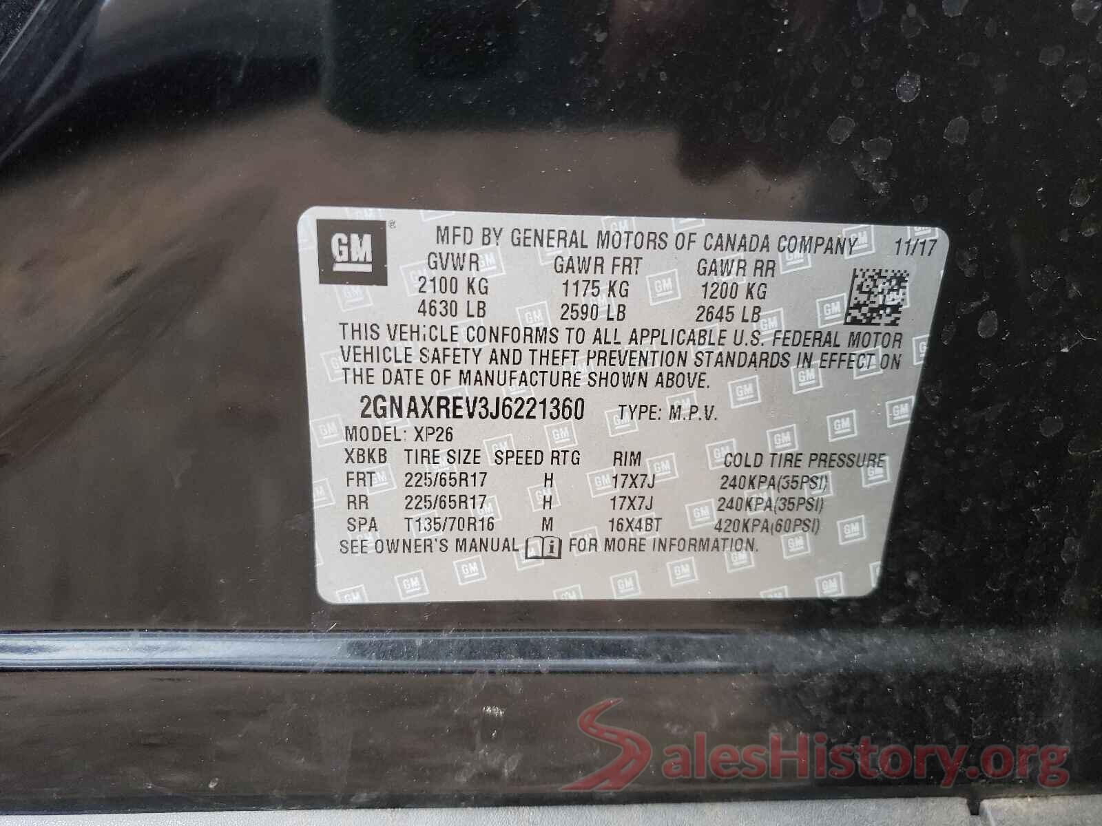 2GNAXREV3J6221360 2018 CHEVROLET EQUINOX