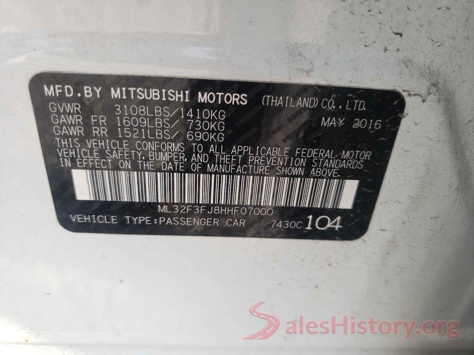 ML32F3FJ8HHF07000 2017 MITSUBISHI MIRAGE