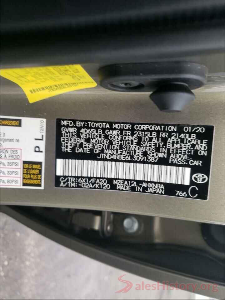 JTND4RBE6L3091387 2020 TOYOTA COROLLA