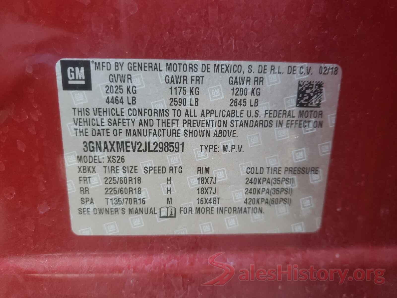 3GNAXMEV2JL298591 2018 CHEVROLET EQUINOX