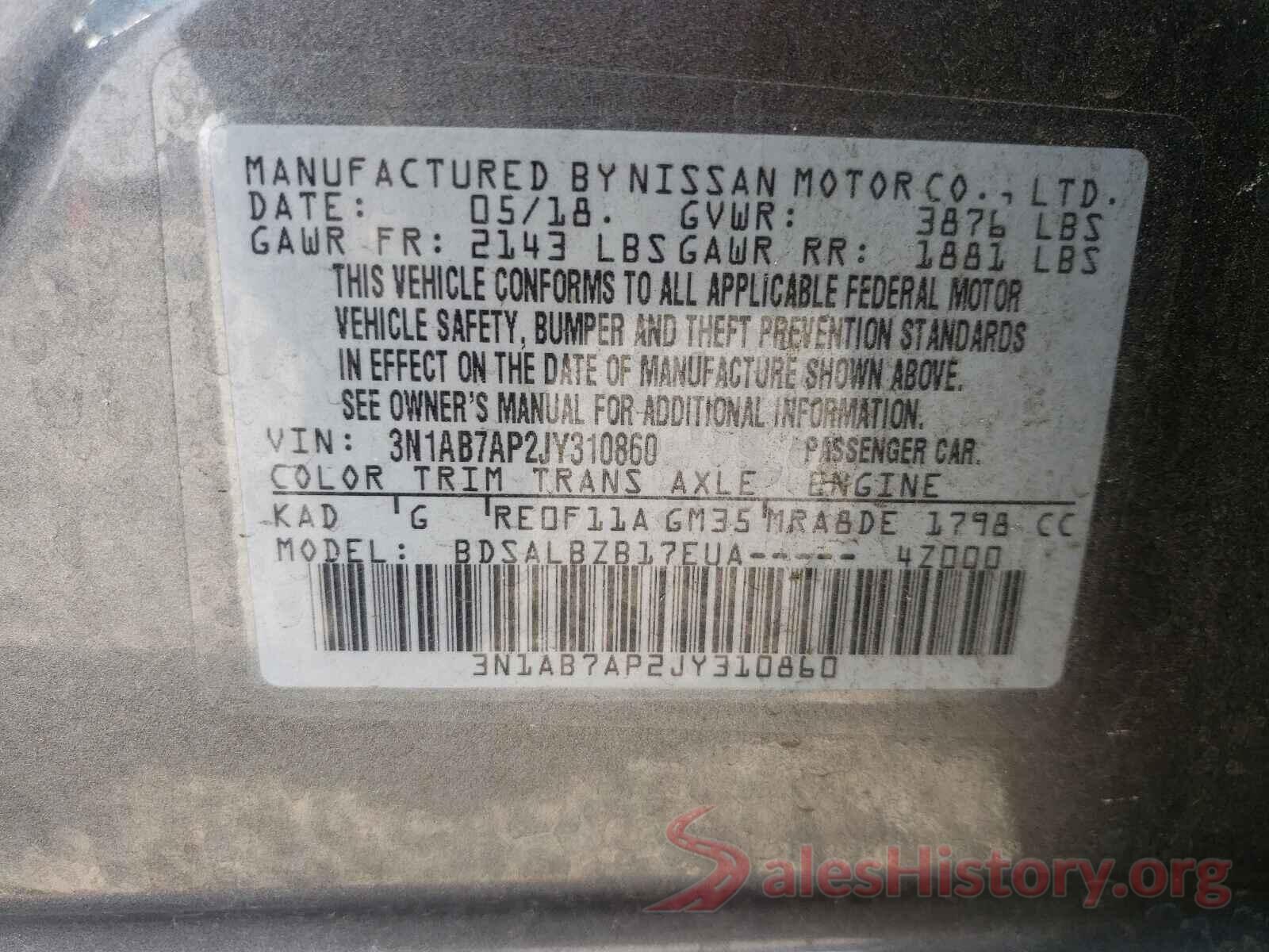 3N1AB7AP2JY310860 2018 NISSAN SENTRA