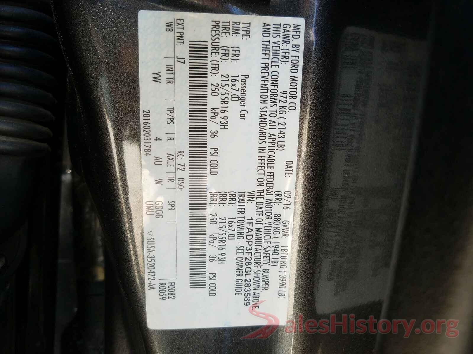 1FADP3F28GL283589 2016 FORD FOCUS