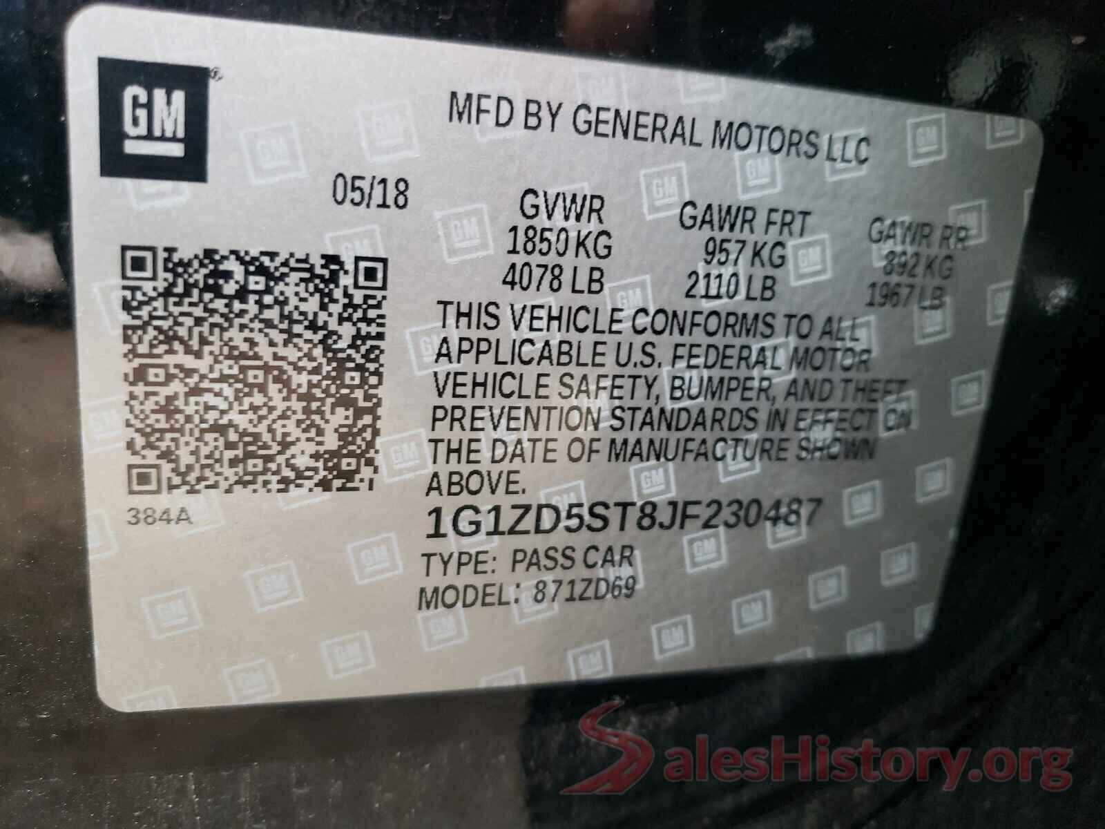 1G1ZD5ST8JF230487 2018 CHEVROLET MALIBU