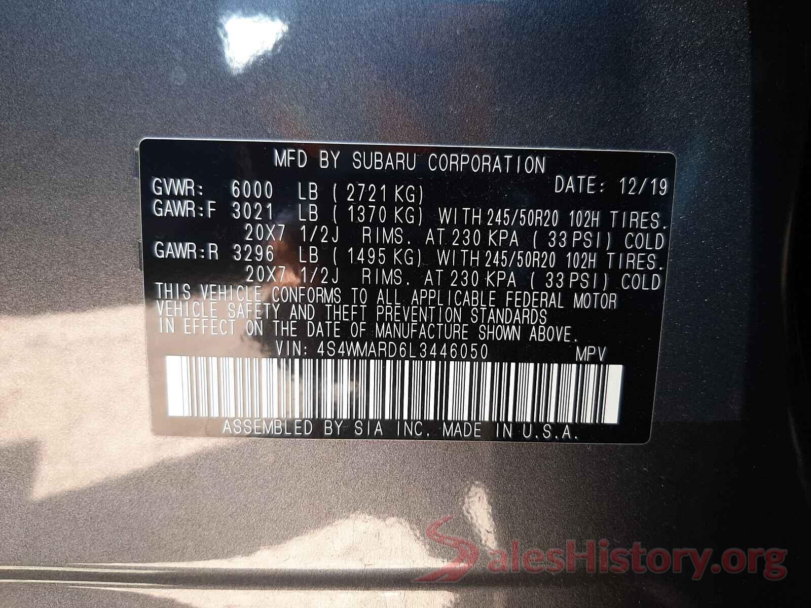 4S4WMARD6L3446050 2020 SUBARU ASCENT