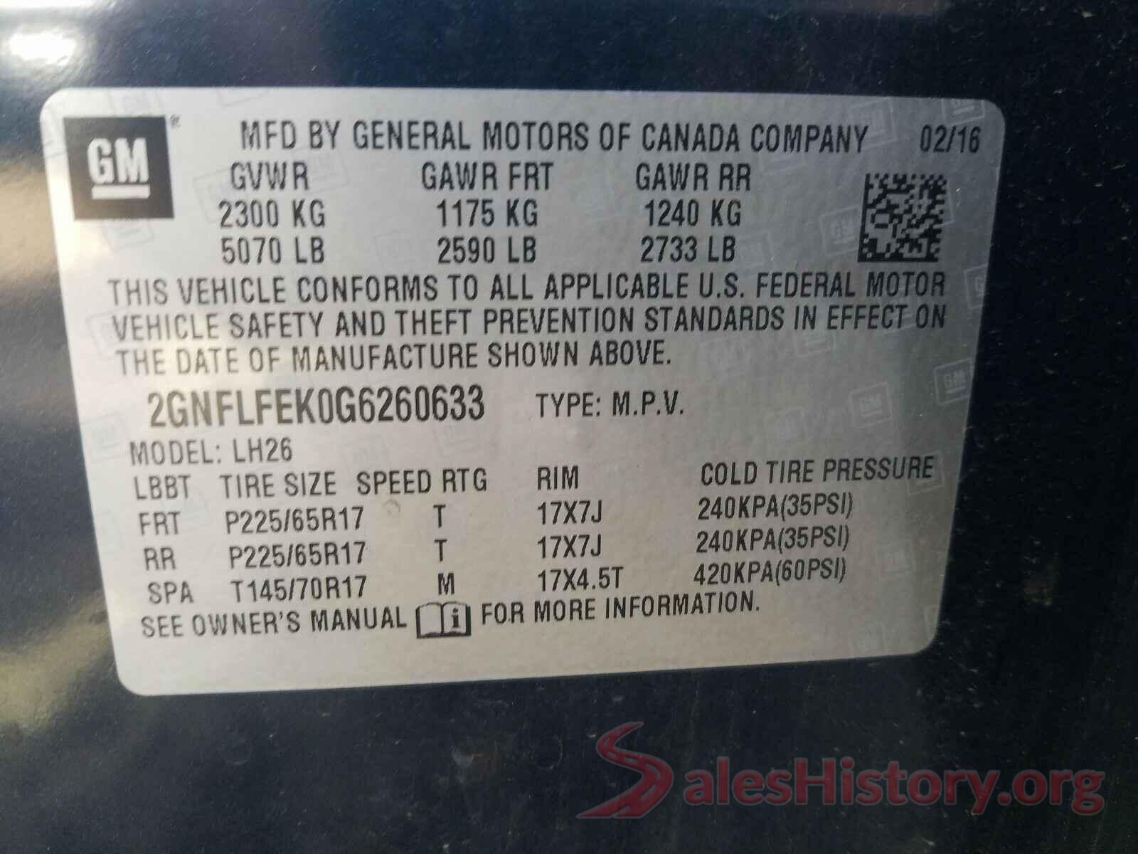 2GNFLFEK0G6260633 2016 CHEVROLET EQUINOX