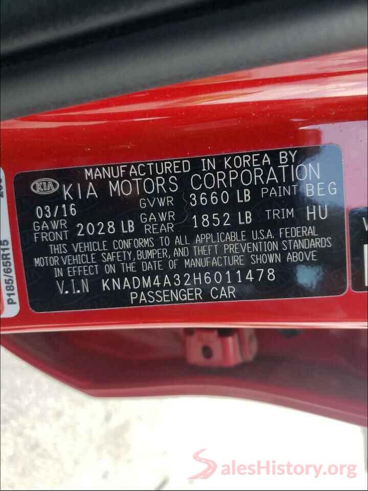 KNADM4A32H6011478 2017 KIA RIO