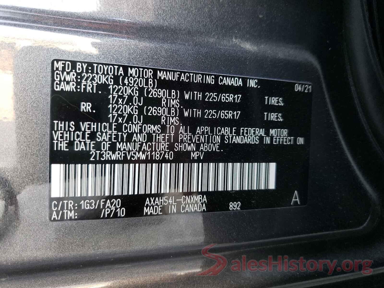 2T3RWRFV5MW118740 2021 TOYOTA RAV4