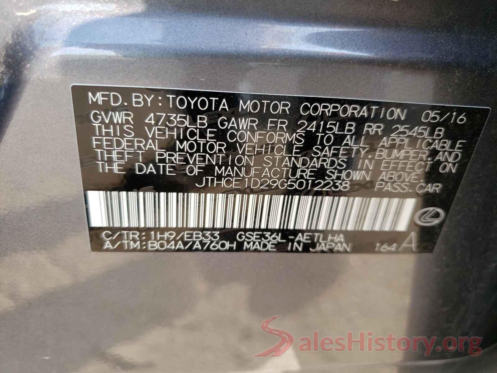 JTHCE1D29G5012238 2016 LEXUS IS