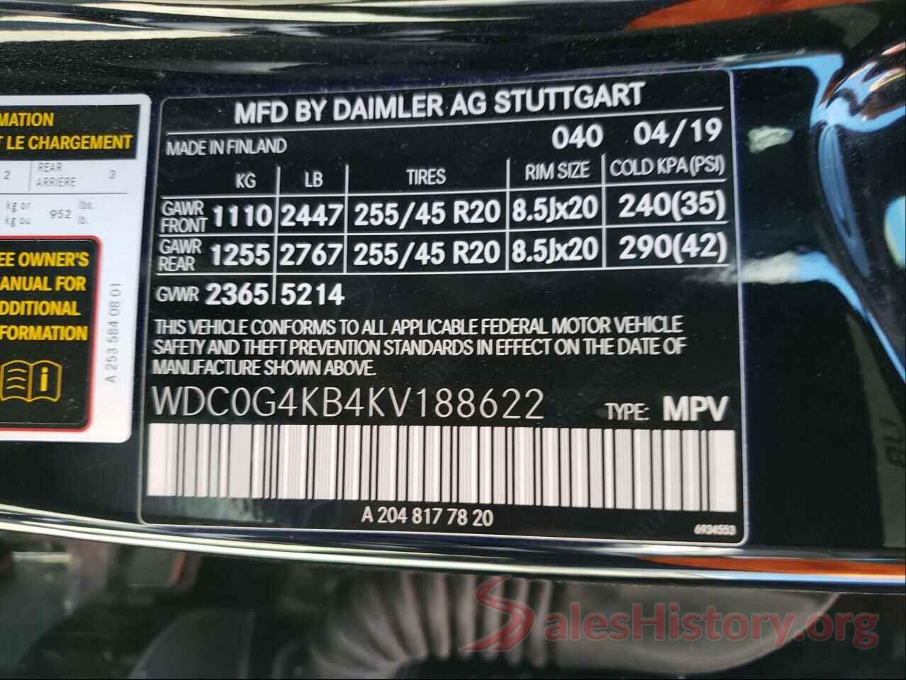 WDC0G4KB4KV188622 2019 MERCEDES-BENZ GLC-CLASS