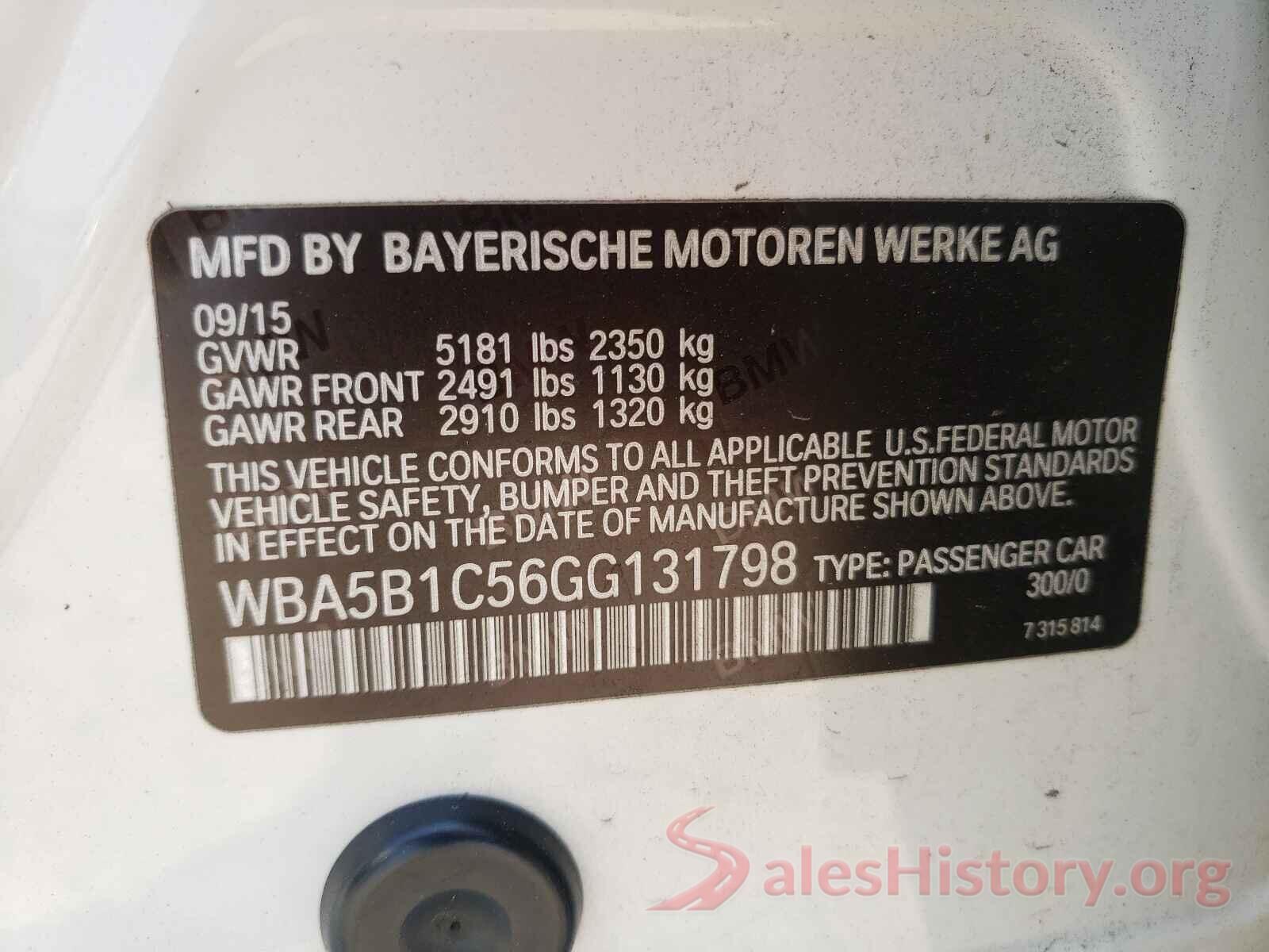 WBA5B1C56GG131798 2016 BMW 5 SERIES